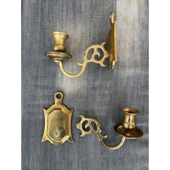 Vtg Heavy Solid Brass Candle Holder Ornate Threaded Worn Rear Mounts - Picture 4 of 4